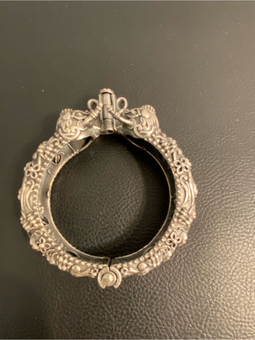 Vintage Ram Head Cuff Bangle Oxidized Carved Details